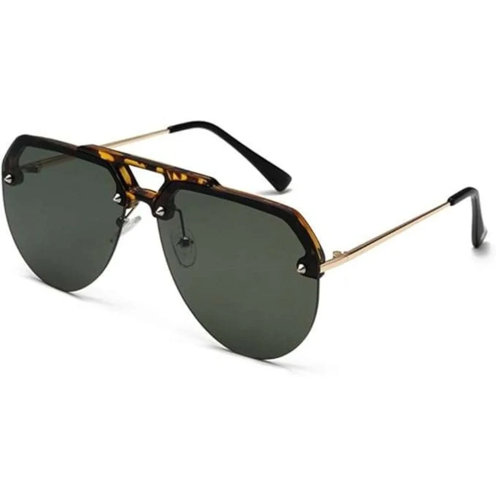 Aviator Sunglasses Rimless Shield Fashion Tortoise Gold Accents Retro Shades NEw
